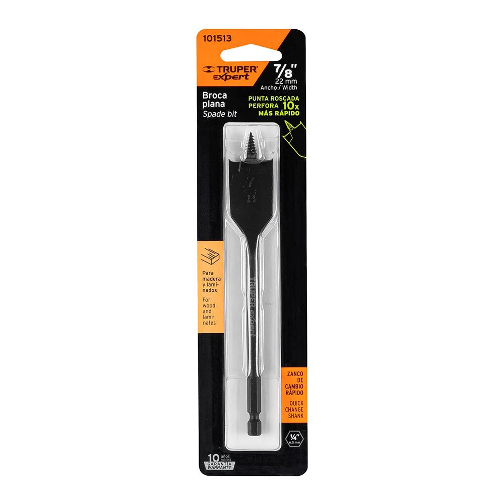 Broca plana de manita 7/8' para madera, TRUPER EXPERT BPX-7/8
