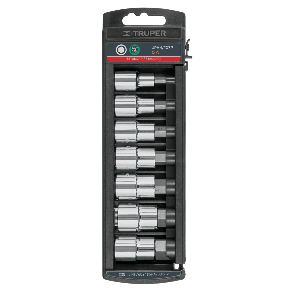Juego de 7 dados cuadro 1/2' punta hexagonal std, TRUPER JPH-1/2X7P