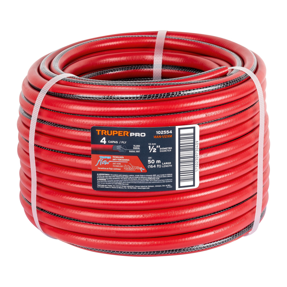 Metro de manguera 1/2' 4 capas en rollo de 50 m, TRUPER MAN-1/2XM