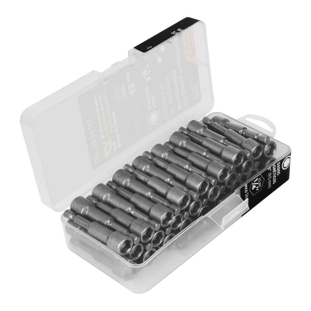 Estuche con 50 dados magnéticos de 3/8' largo 2-1/2', EXPERT PUDE-9027-50