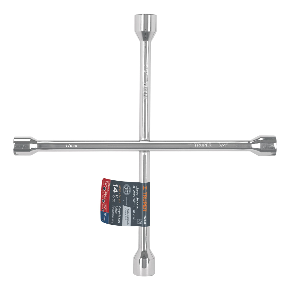 Llave de cruz 14' pulida y cromada, TRUPER LLCR-14