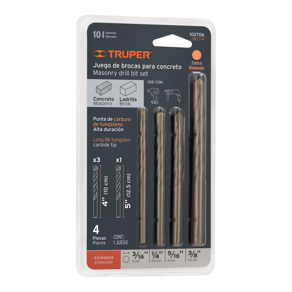 Juego de 4 brocas para concreto, TRUPER JBCT-4