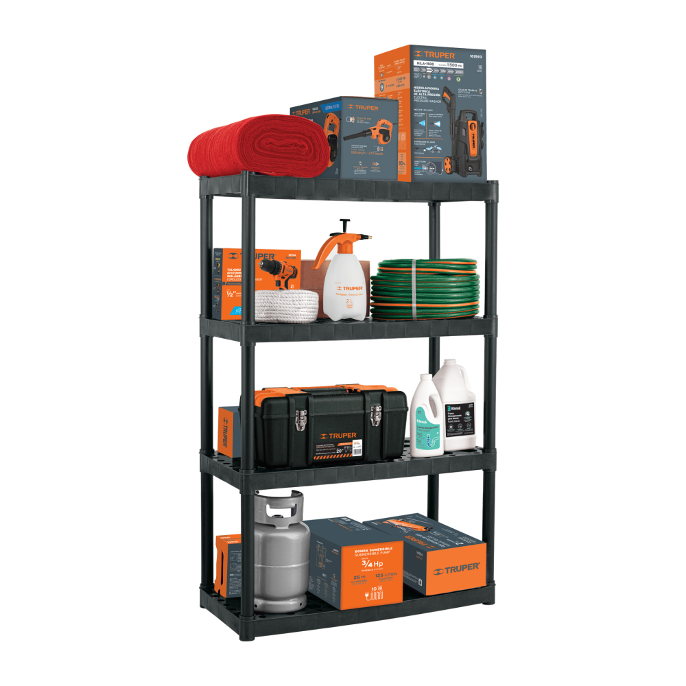 Estante plástico 4 repisas capacidad 70kg, 91x43x142, TRUPER EST-4