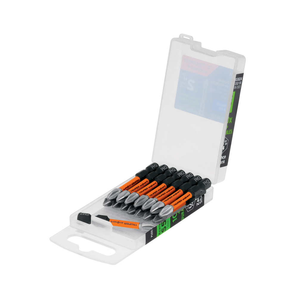 Estuche con 15 puntas de cruz PH2 de impacto largo 2' PUDE-1202-15I