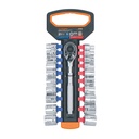 Juego de dados mm y std con matraca, cuadro 3/8', TRUPER JD-3/8X21MP