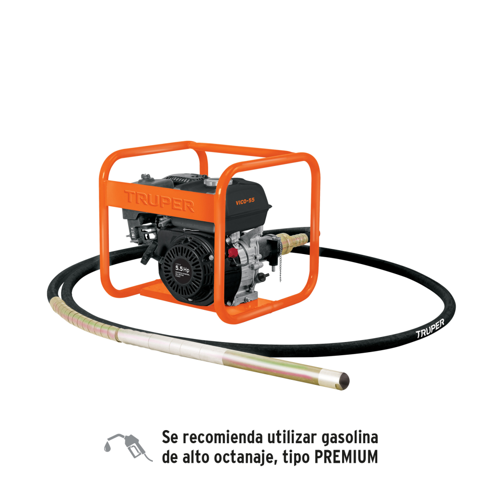 Vibrador para concreto, a gasolina, 163 cc, 5.5 HP, TRUPER VICO-55