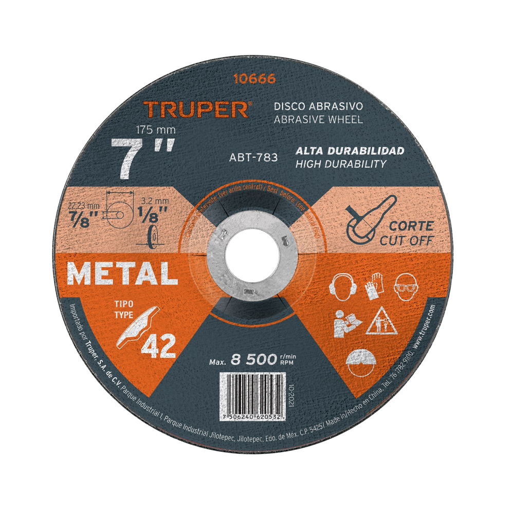 Disco Tipo 42 de 7' x 3.2 mm para corte de metal, TRUPER ABT-783