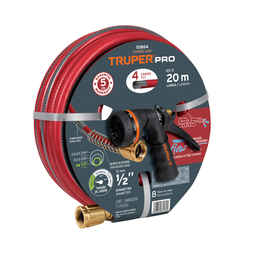 Combo manguera MAN-20X1/2X y pistola de riego PR-208, TRUPER COMBO-200