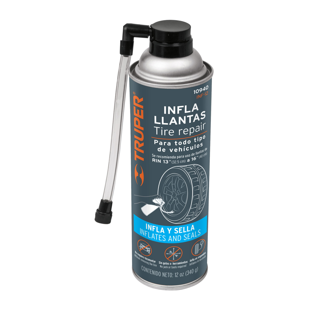 Inflallantas con sellador, 12 oz (340 g), TRUPER INF-12