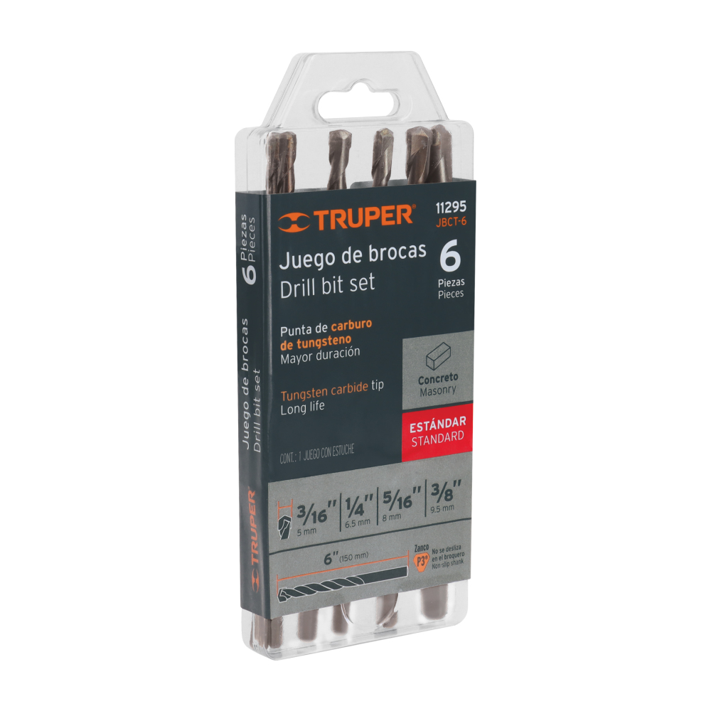Juego de 6 brocas para concreto, TRUPER JBCT-6