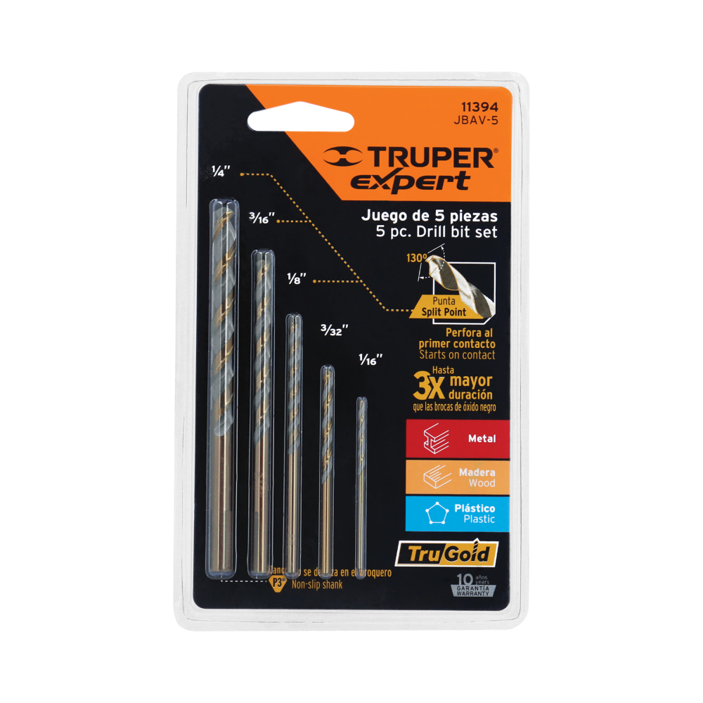Juego de 5 brocas HSS para metal, TRUPER EXPERT JBAV-5