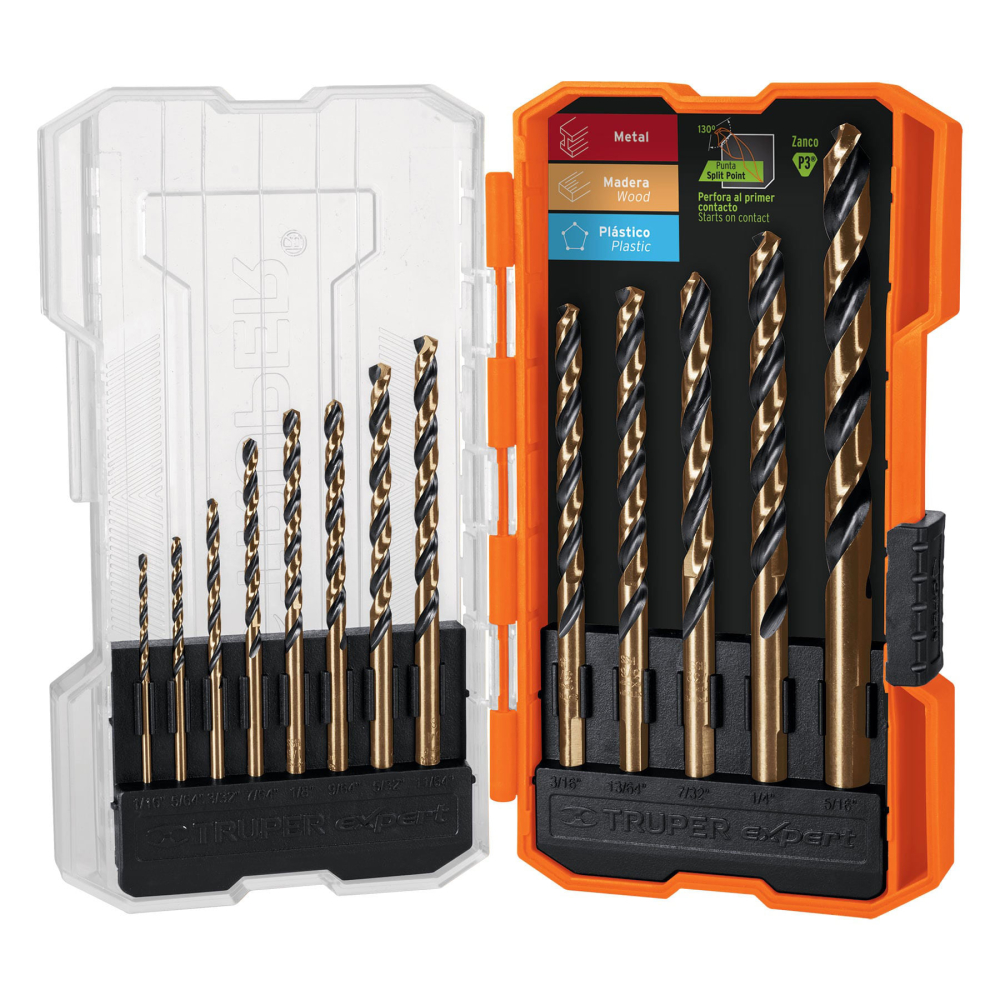 Juego de 13 brocas HSS para metal en estuche, TRUPER EXPERT JBAV-13