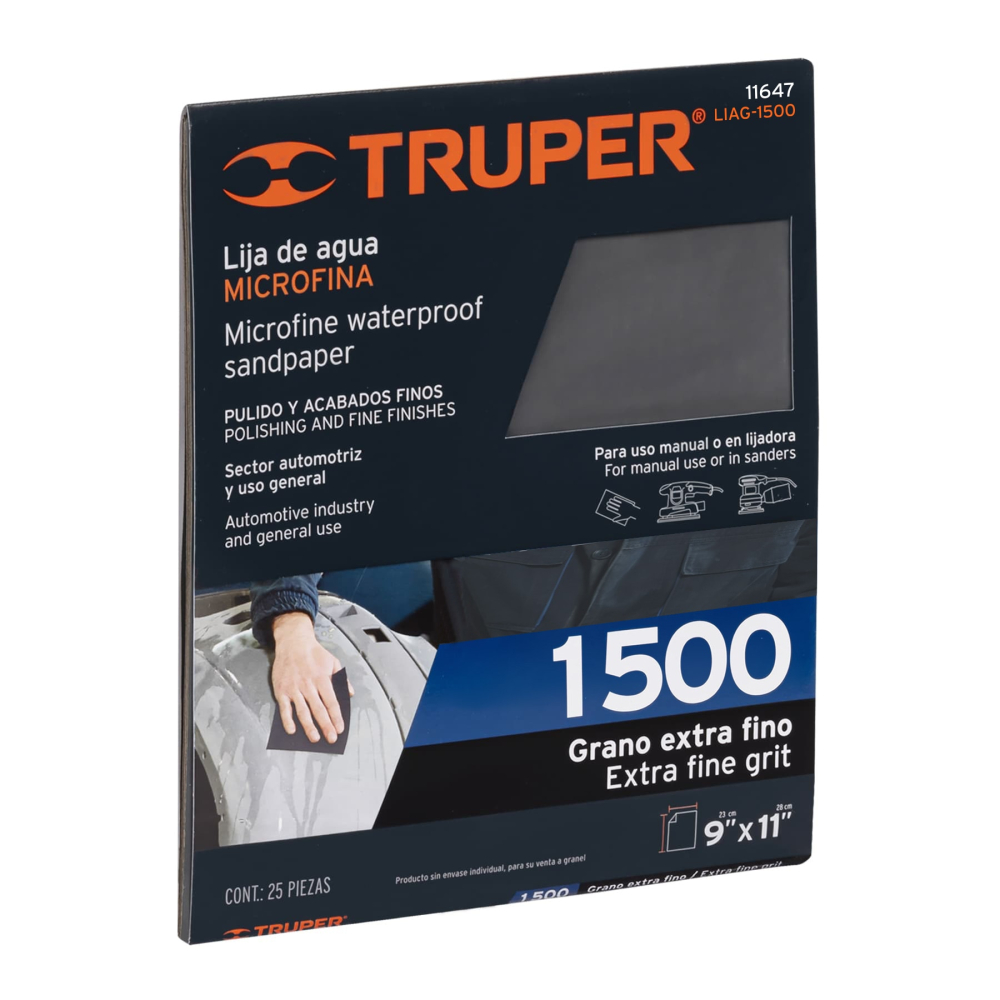 Lija de agua grano 1500 microfina carburo de silicio, TRUPER LIAG-1500