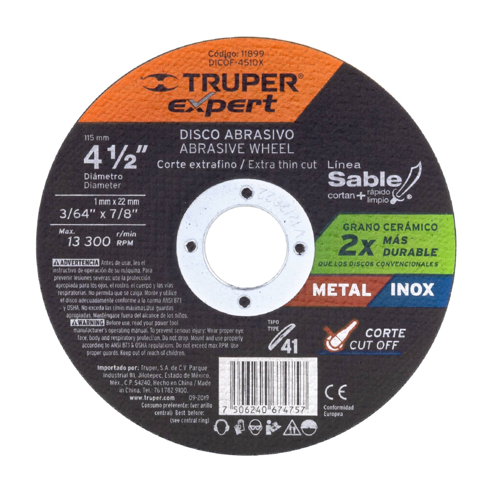 Disco abrasivo de corte preciso metal 4-1/2' x 1 mm, EXPERT DICOF-4510X