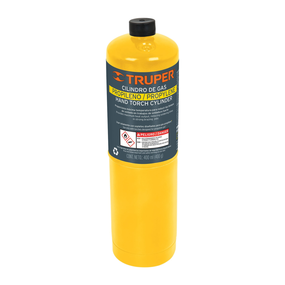 Cilindro de gas propileno de 400 g, amarillo, TRUPER GAS-400N