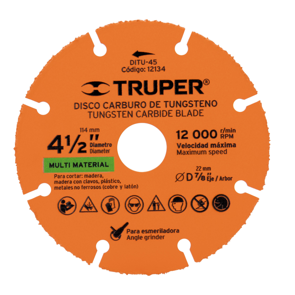 Disco 4-1/2' multimaterial de carburo de tungsteno, TRUPER DITU-45