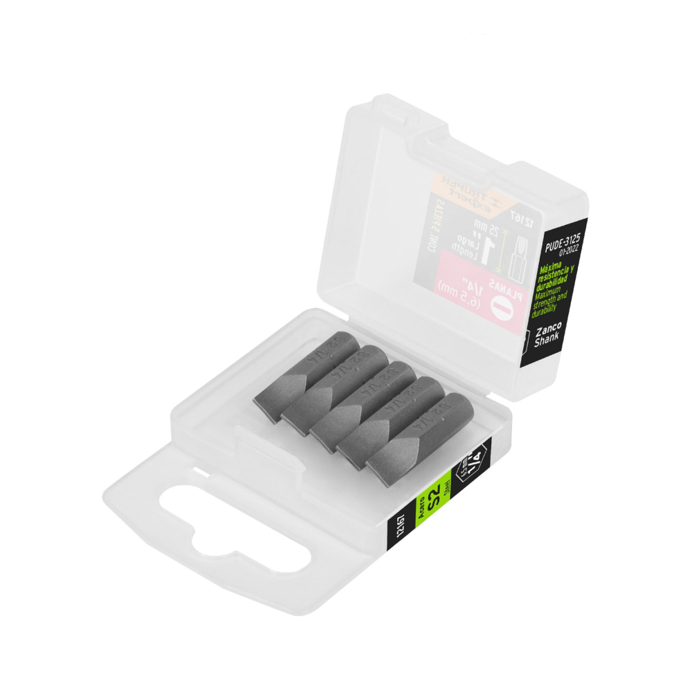 Estuche con 5 puntas planas de 1/4' largo 1', TRUPER EXPERT PUDE-3125