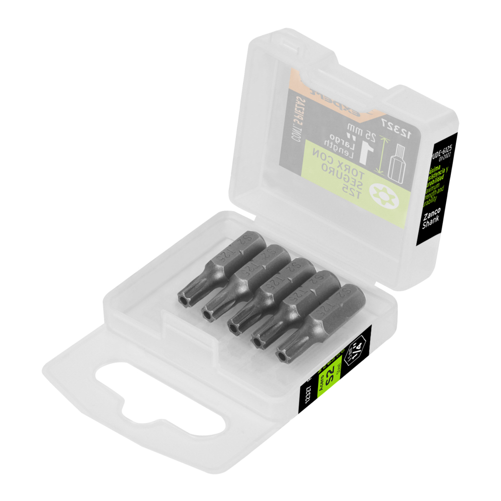 Estuche con 5 puntas torx T25 con seguro largo 1', EXPERT PUDE-6125