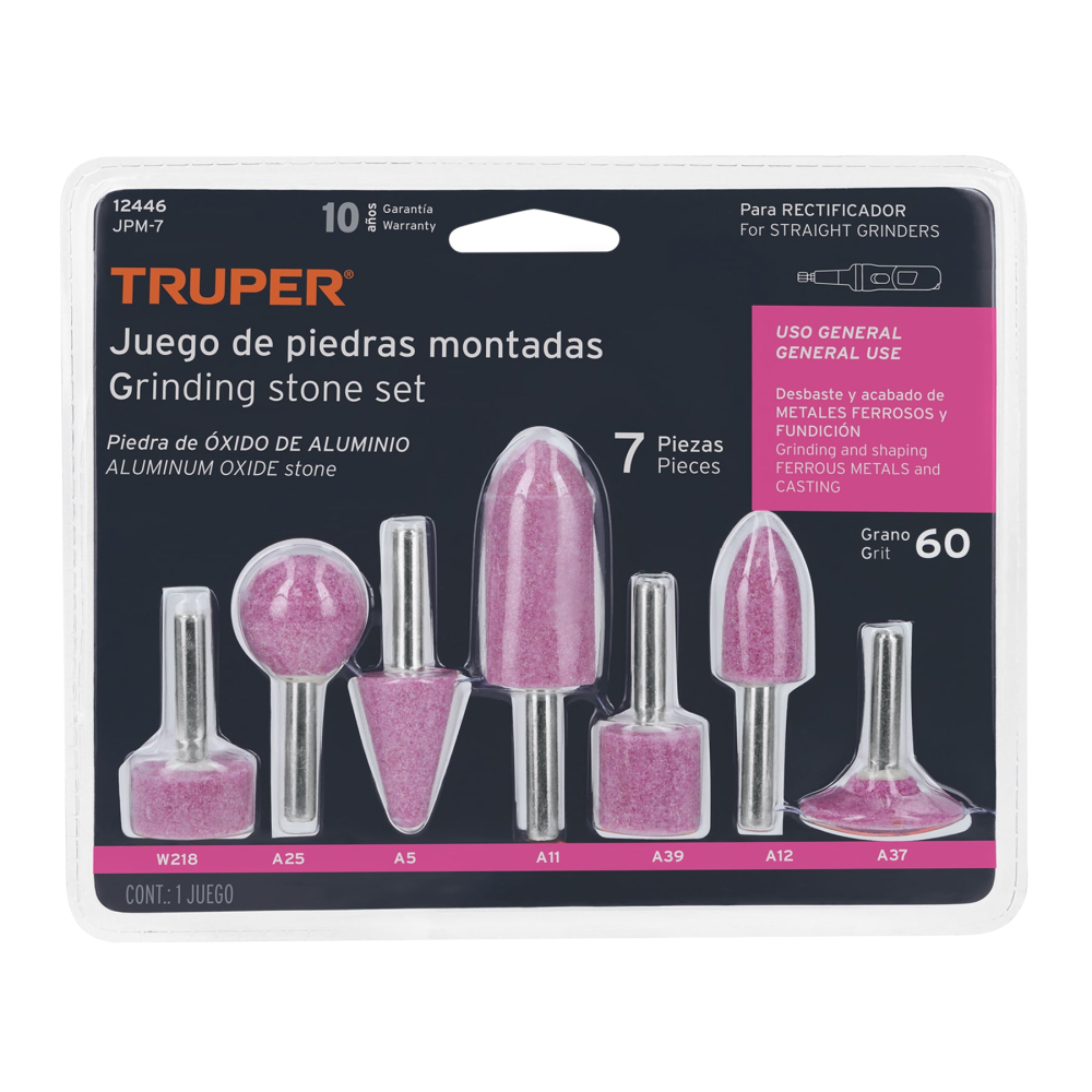 Juego de 7 piedras montadas zanco 1/4', uso general, TRUPER JPM-7