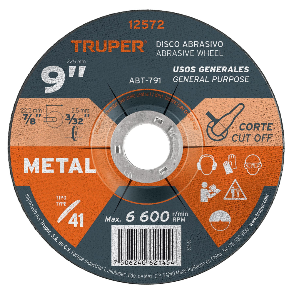 Disco de 9' para corte de metal, tipo 41, TRUPER ABT-791