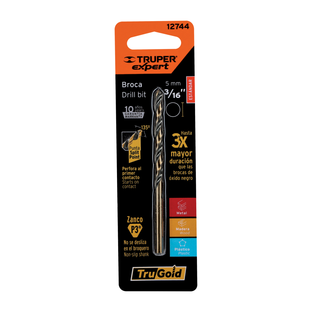 Broca HSS 3/16' Trugold para metal en blíster, EXPERT BAV-3/16-B