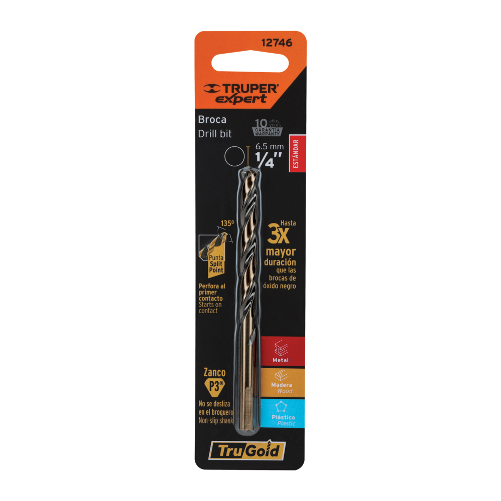 Broca HSS 1/4' Trugold para metal en blíster, EXPERT BAV-1/4-B