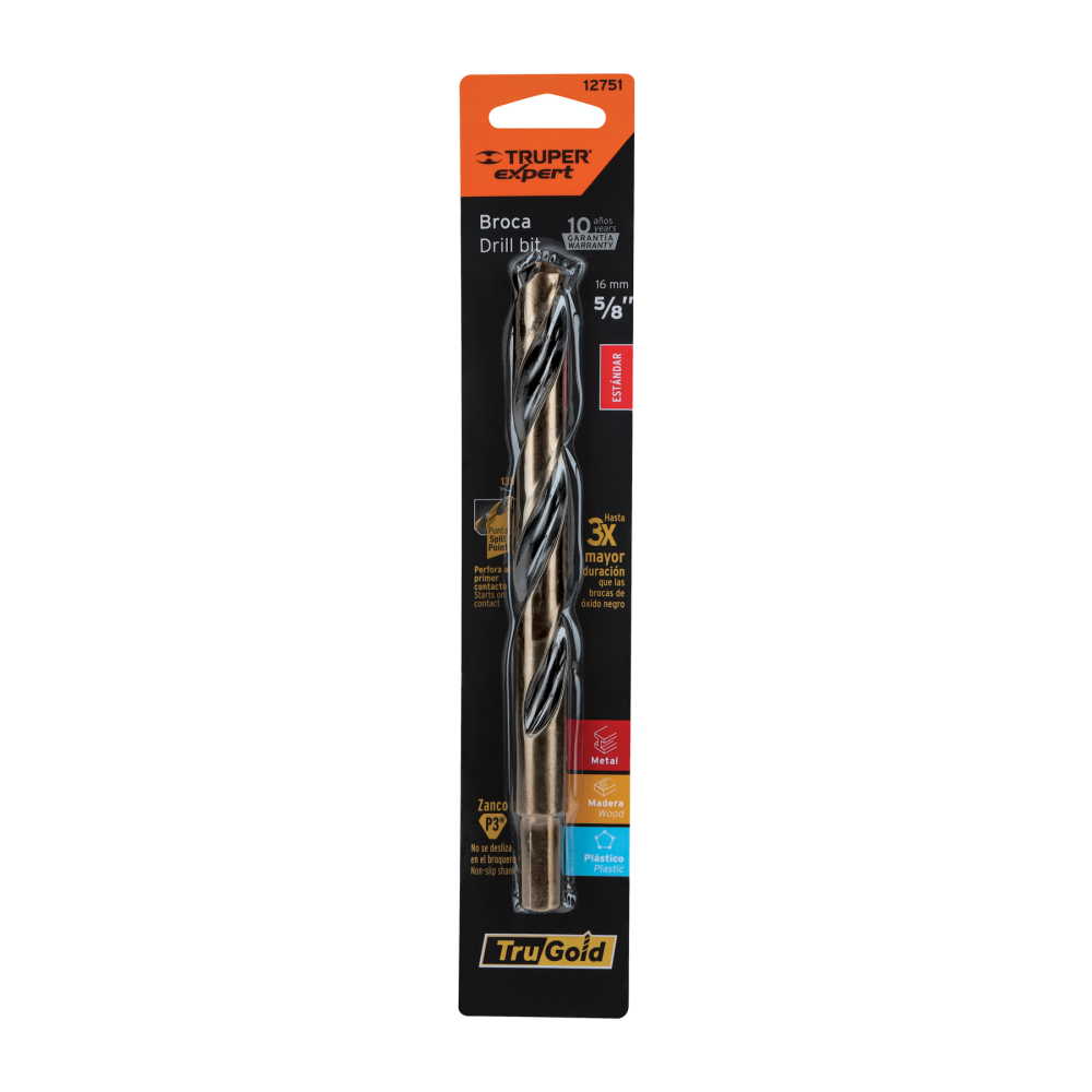 Broca HSS 5/8' Trugold para metal en blíster, EXPERT BAV-5/8-B