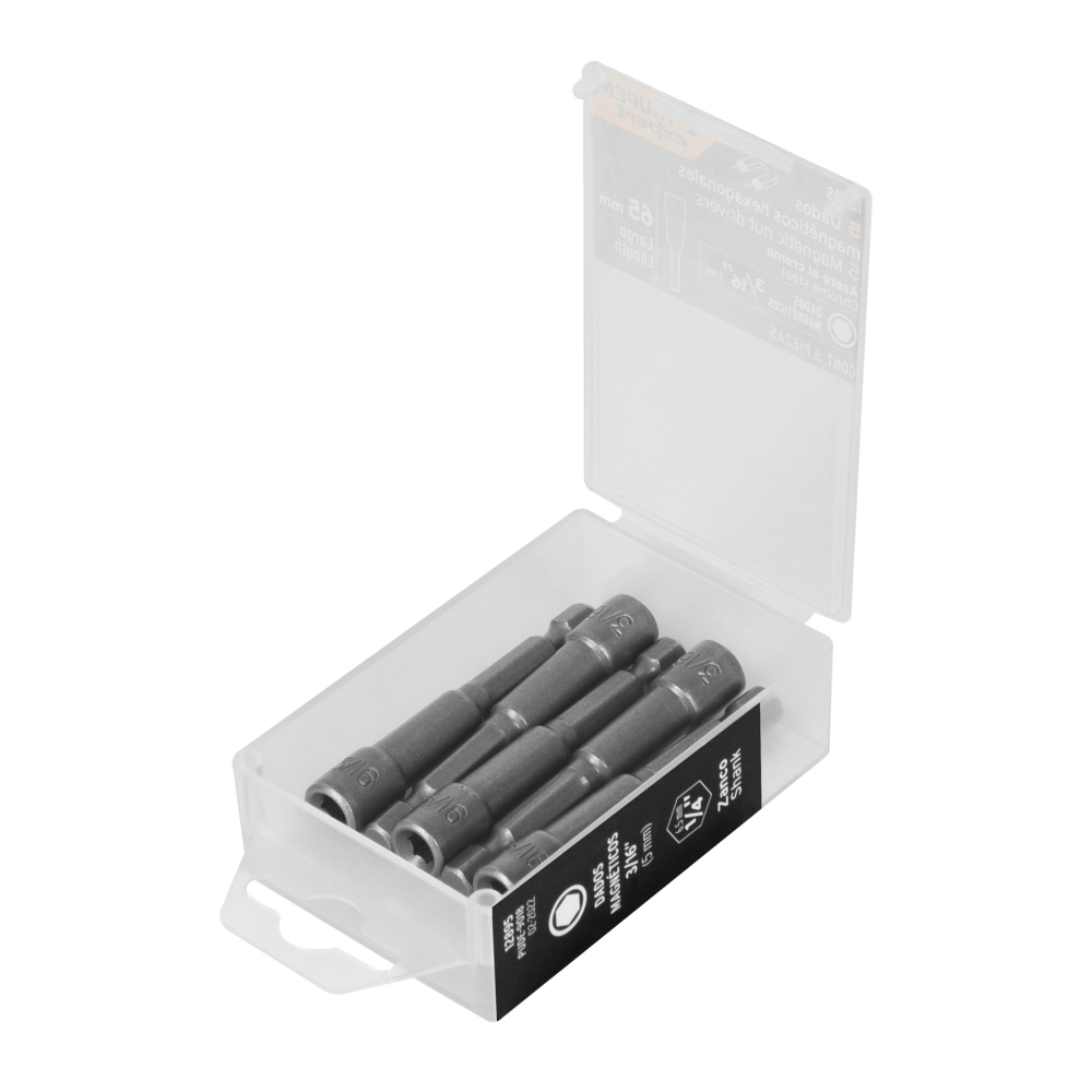 Estuche con 5 dados magnéticos de 3/16' largo 2-1/2', EXPERT PUDE-9018