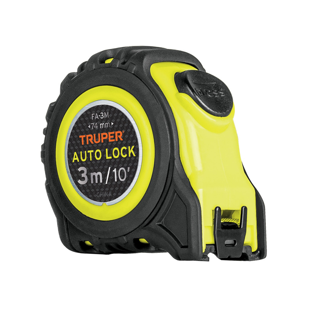 Flexómetro Auto-Lock contra impactos 3 m cinta 16 mm, TRUPER FA-3M