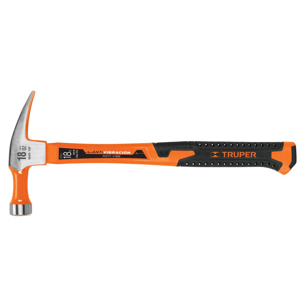 Martillo 18 oz uña recta, mango fibra de vidrio, TRUPER MAR-18F