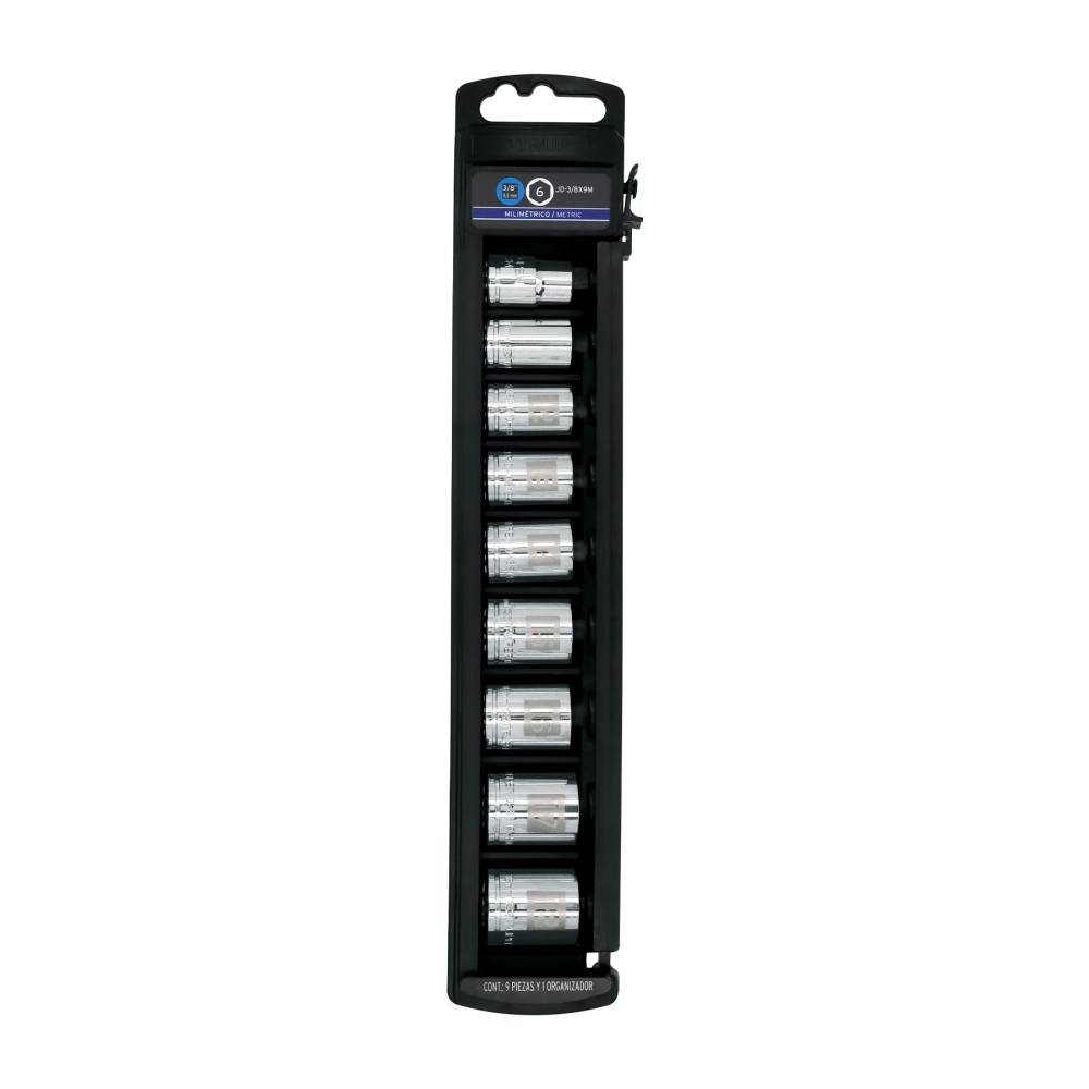 Juego de 9 dados cuadro 3/8' mm, TRUPER JD-3/8X9M
