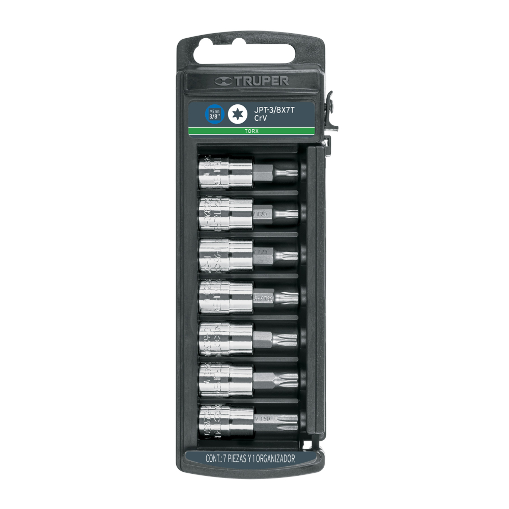 Juego de 7 dados cuadro 3/8' punta torx, TRUPER JPT-3/8X7T