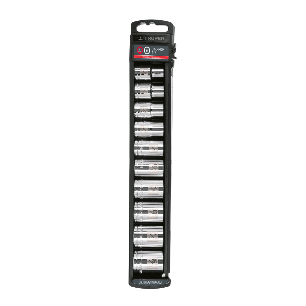 Juego de 10 dados cuadro 1/2' std, TRUPER JD-1/2X10P