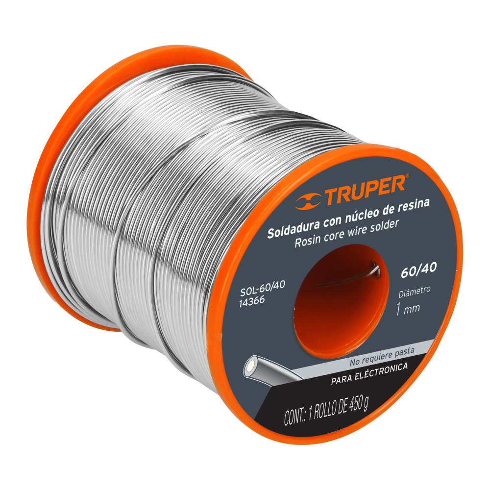 Soldadura 60/40 para electrónica, 450 g, TRUPER SOLDAFÁCIL SOL-145F