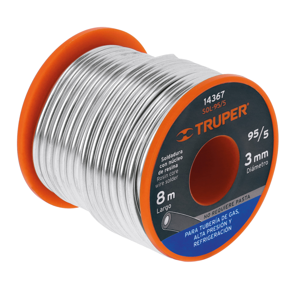 Soldadura 95/5 para tubería de gas, 450 g, TRUPER SOLDAFÁCIL SOL-345F