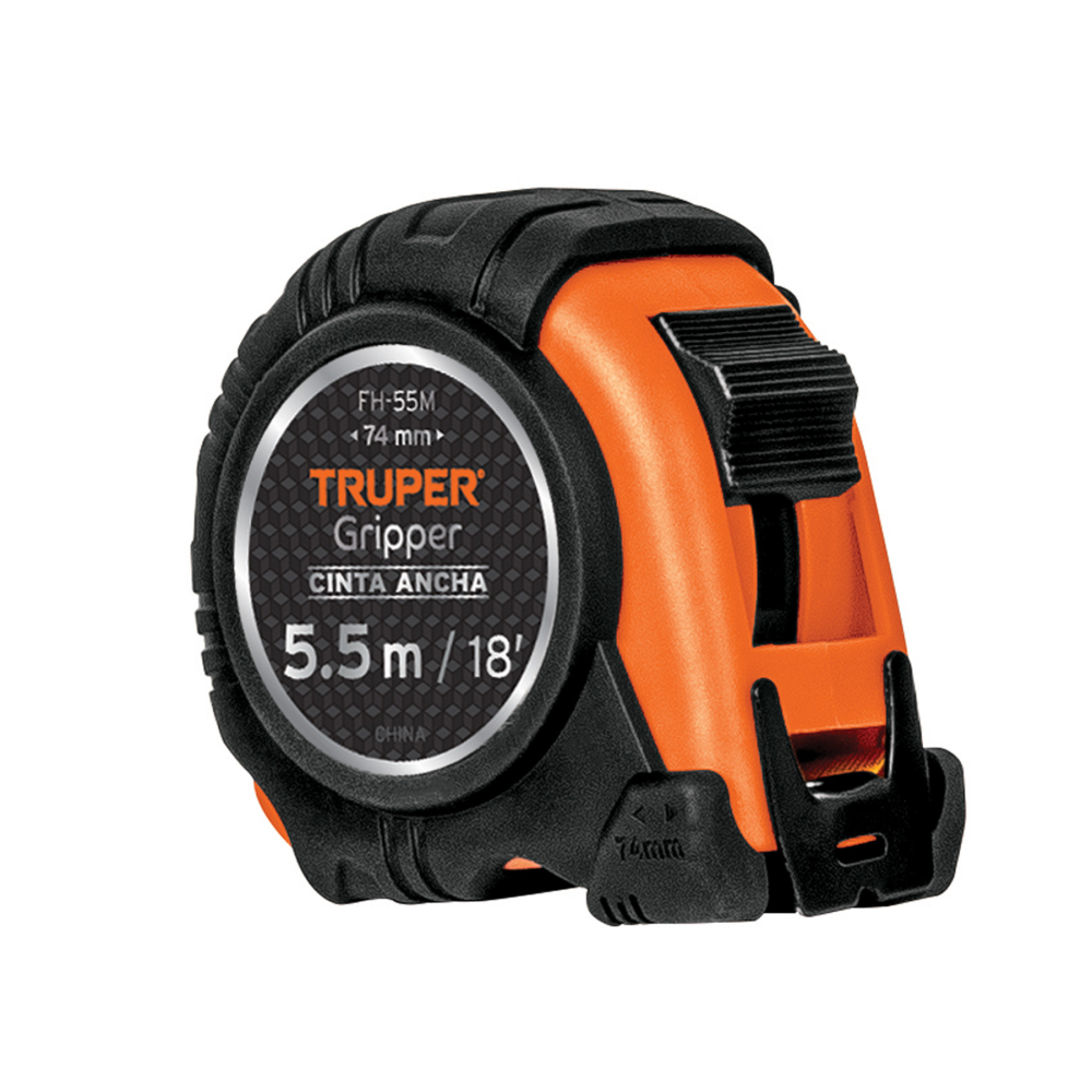 Flexómetro Gripper contra impactos 5.5 m cinta 25 mm, TRUPER FH-55M