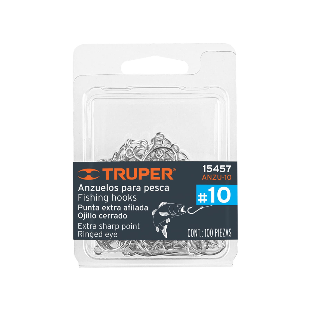 Blíster con 100 anzuelos para pesca # 10, TRUPER ANZU-10