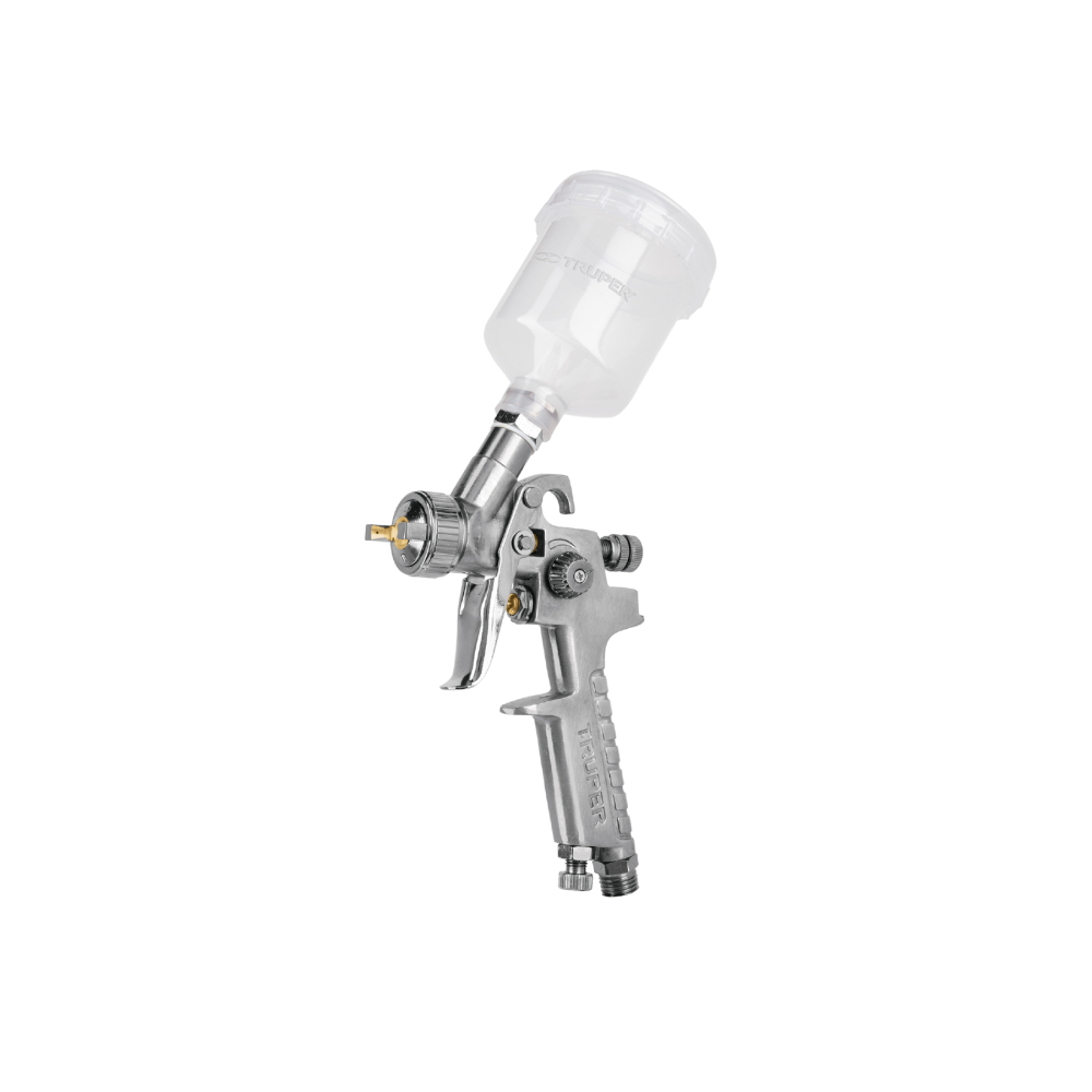 Pistola p/retoque gravedad HVLP vaso plástico, 1 mm, TRUPER PIPI-410