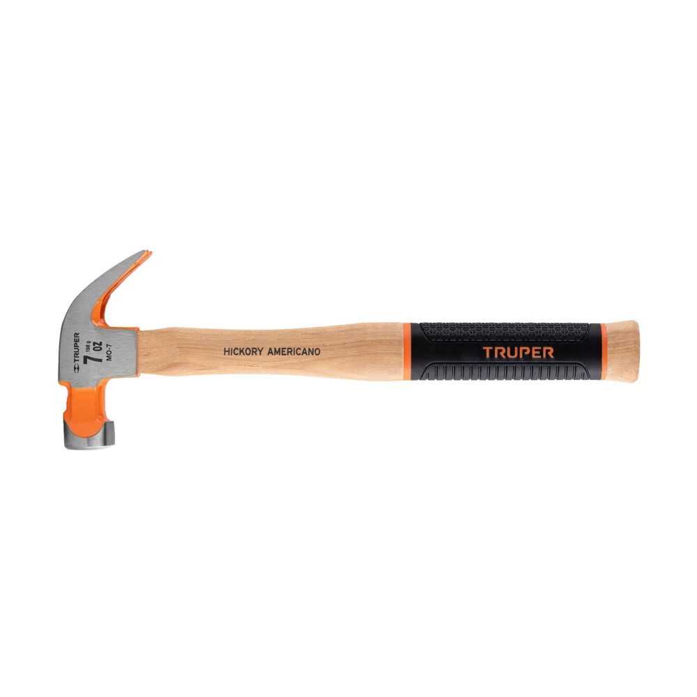 Martillo pulido 7 oz uña curva, mango hickory, TRUPER Grip MO-7