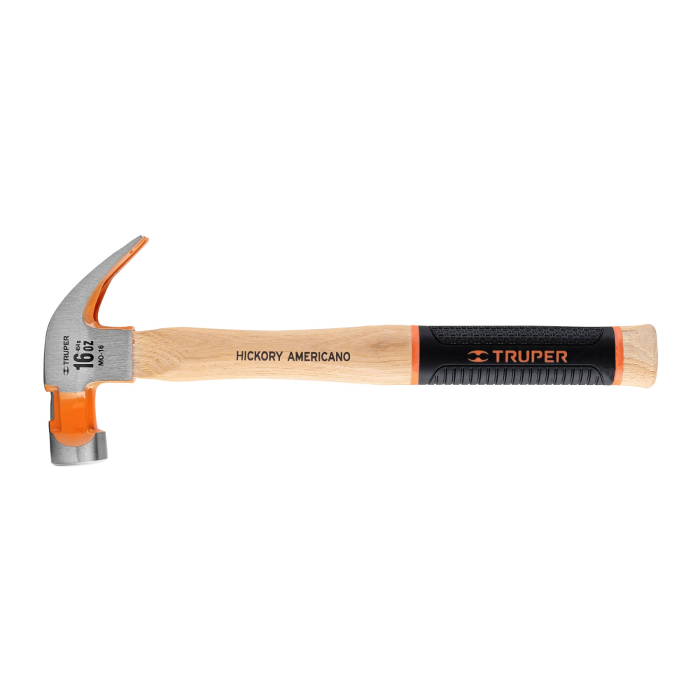 Martillo pulido 16 oz uña curva, mango hickory, TRUPER Grip MO-16