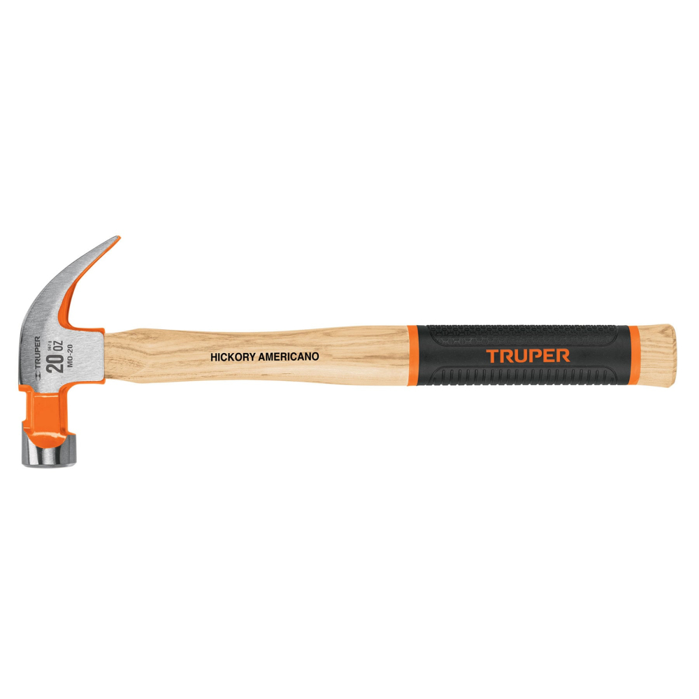 Martillo pulido 20 oz uña curva, mango hickory, TRUPER Grip MO-20