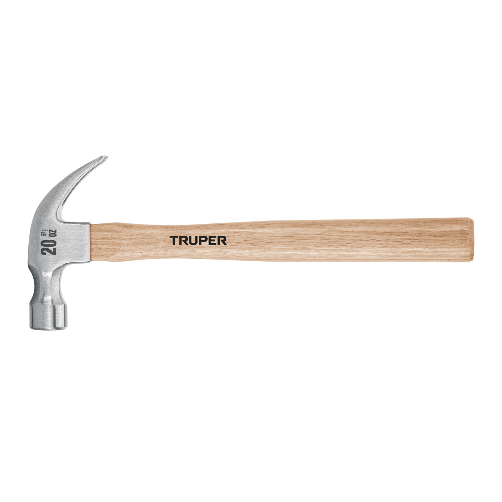 Martillo pulido, 20 oz, uña curva, mango madera, TRUPER MA-20