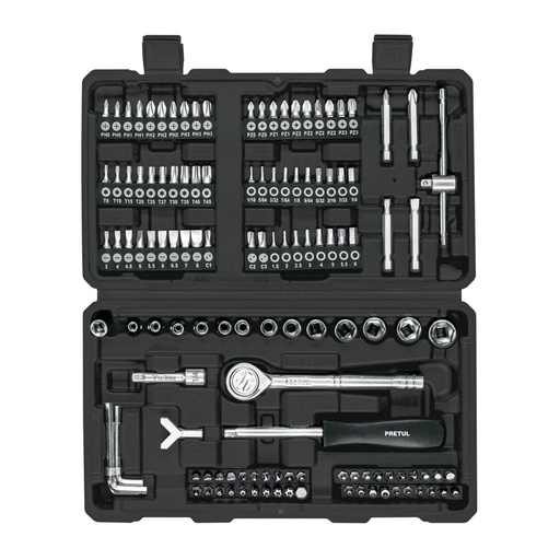 [26091] Juego de 130 herramientas 1/4' para mecánico, PRETUL SET-130