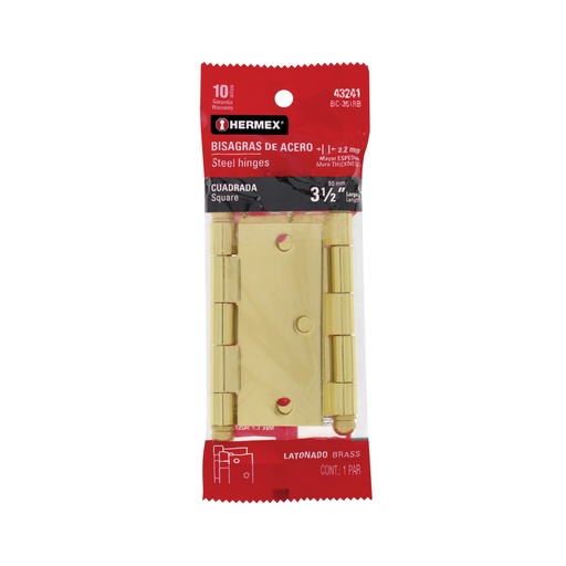 [43241] Bolsa 2 bisagras cuadradas 3-1/2' latonado, cabeza redonda BC-351RB