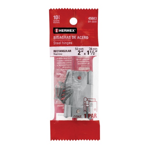 [45683] Bolsa 2 bisagras rectangulares 2 x 1-1/2', acero natural BR-200B