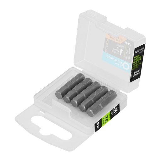 [12549] Estuche con 5 puntas hexagonales de 6 mm largo 1', EXPERT PUDE-7106