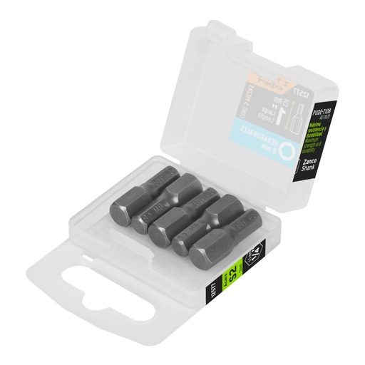 [12577] Estuche con 5 puntas hexagonales de 8 mm largo 1', EXPERT PUDE-7108