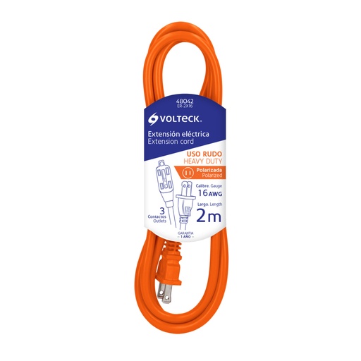 [48042] Extensión eléctrica de uso rudo 2 m 2x16 AWG, VOLTECK ER-2X16