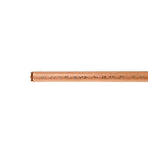 [41271] Tubo rígido de cobre 1/2' tipo 'L', 3m, 1.2kg, FOSET CC-001L