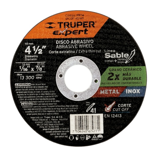 [11974] Disco abrasivo de corte preciso metal 4-1/2' x 1.6 mm EXPERT DICOF-4516X